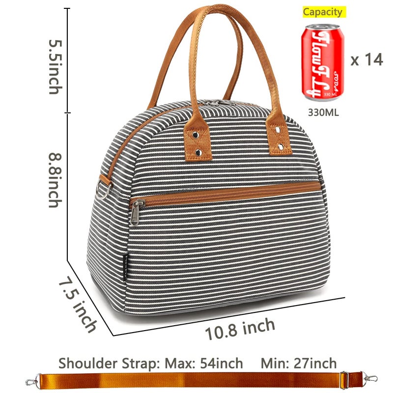 FlowFly Insulated Lunch Bag With Shoulder Strap for Women, Men, and Kids, Large and Reusable, Handle, Freezable Work and School Travel Tote and Meal Prep Organizer,White and Black Stripes - Image 3